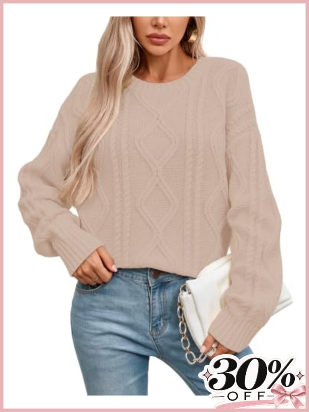Oversized Chunky Cable Knit Crewneck Long Sleeve Sweater Pullover